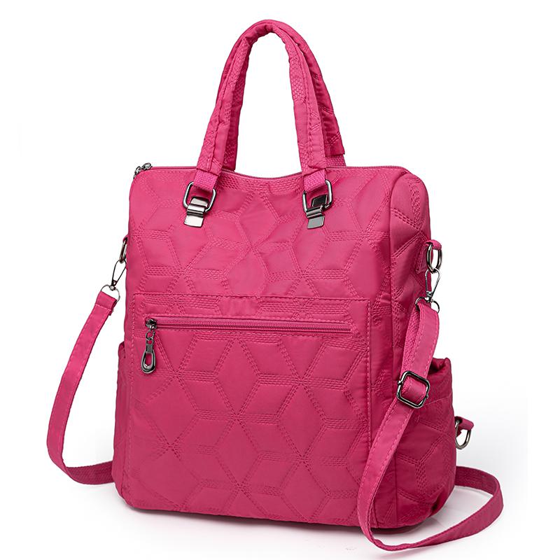 Quilted Nylon 2-in-1 Backpack for Women – Stylish Tote & Shoulder Bag with Multiple Pockets and Adjustable Straps