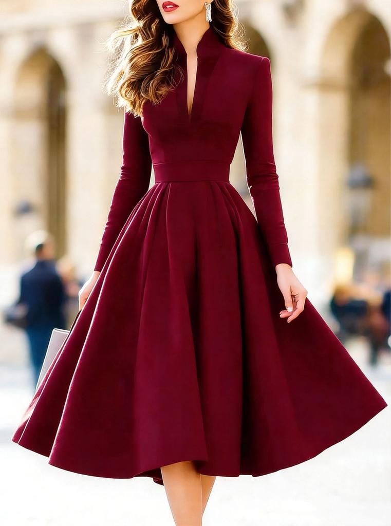 European and American women's clothing 2026 spring and summer fashion temperament V-neck lace-up waist satin long-sleeved dress