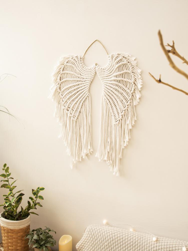 

Nordic Angel Wings Macrame Tapestry Wall Hanging Hand Woven Wall Decor Boho Bedroom Study Decorations Condo Home Decoration Gift