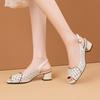 Rear Empty Versatile Thick Heel Fashion Hollow Fish Mouth Sandals Women's 2025 Summer New Mid-heel One-word Buckle Sandals
