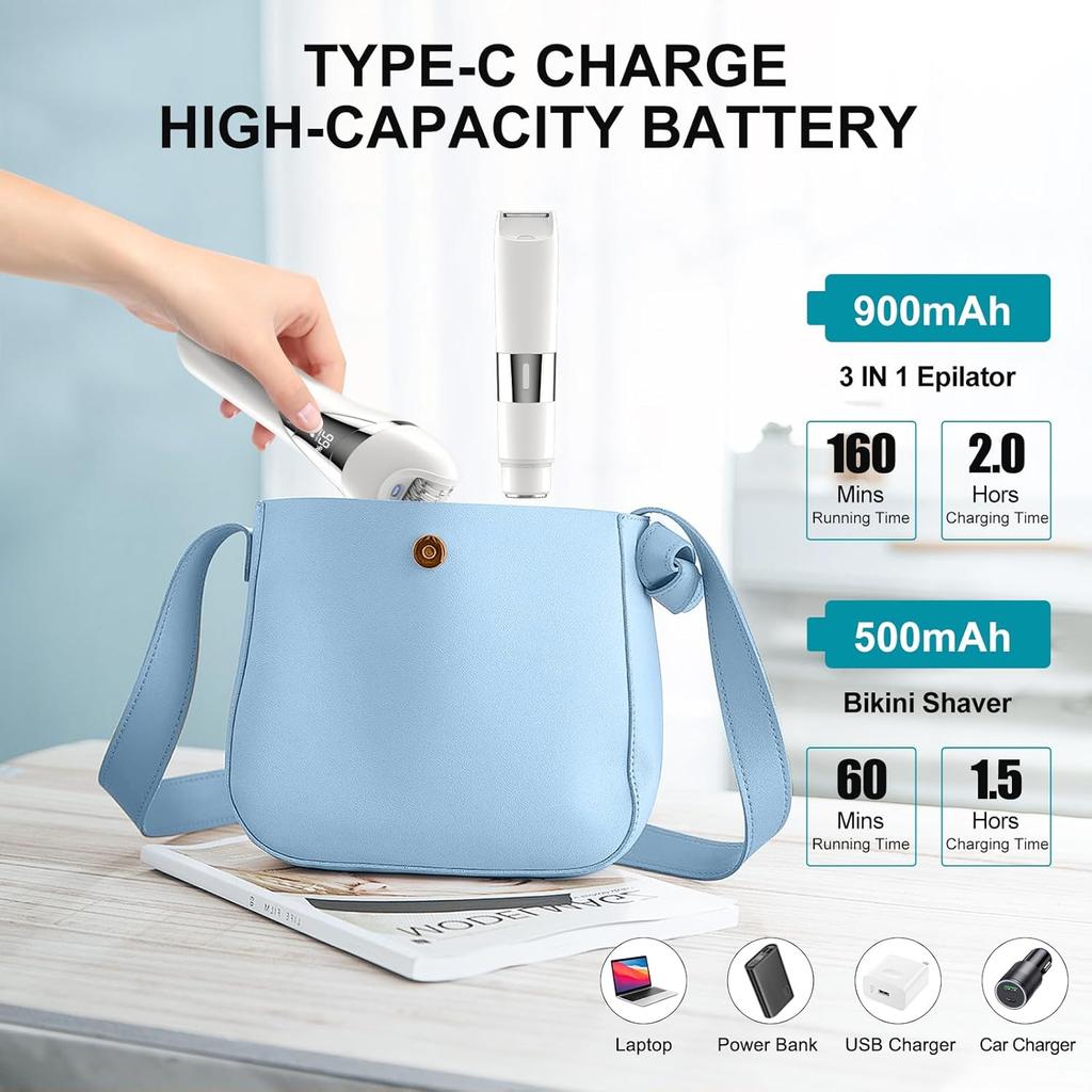 Electric Bikini Epilator for Women, 5-in-1 Hair Removal with 2 Speeds & 5 Heads, Waterproof, USB Rechargeable