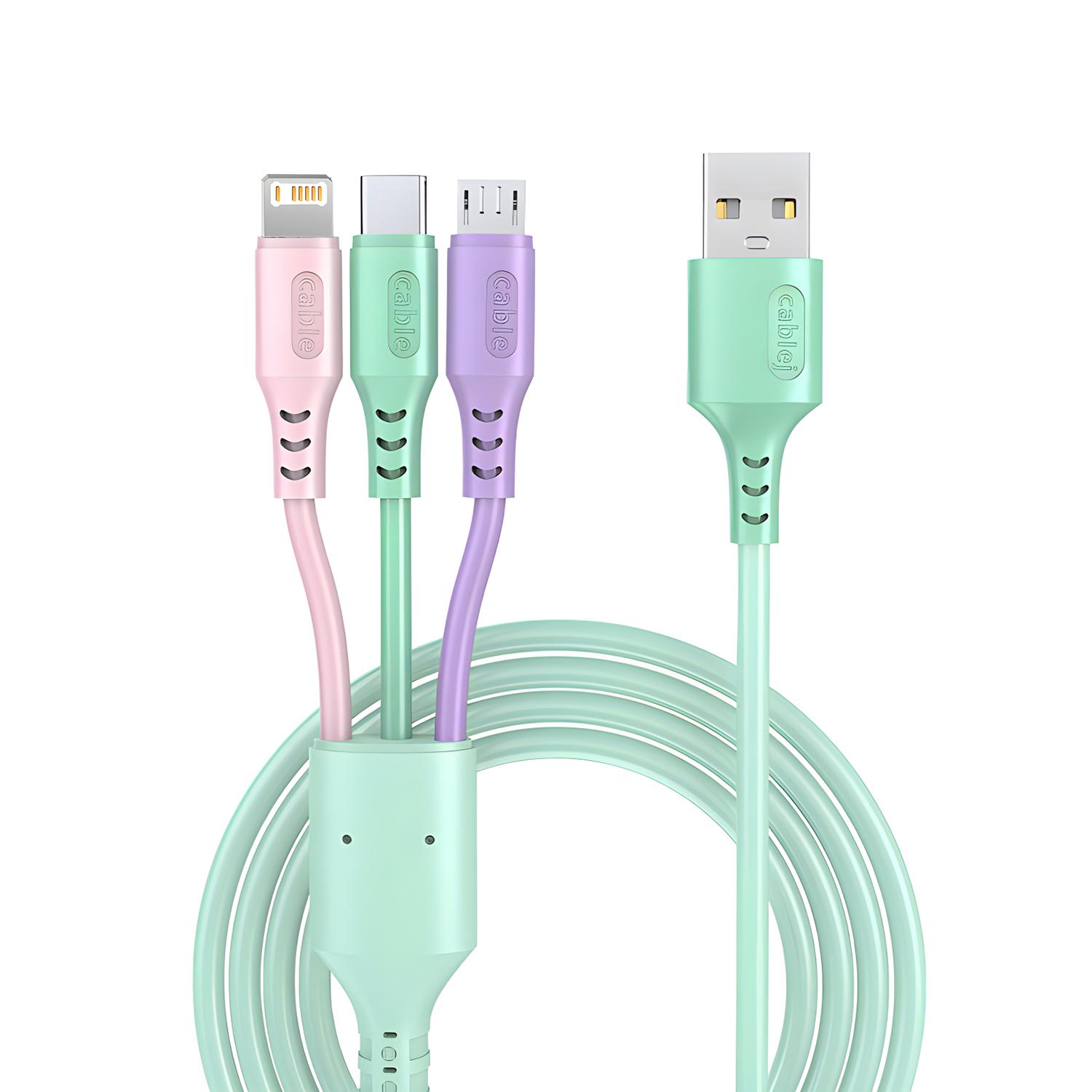 

3 In 1 Mobile Phone 6A Super Fast Charging Type-C Usb Charging Cable for IPhone Xiaomi Android Huawei Vivo Charging Cable 1.2m зелёный
