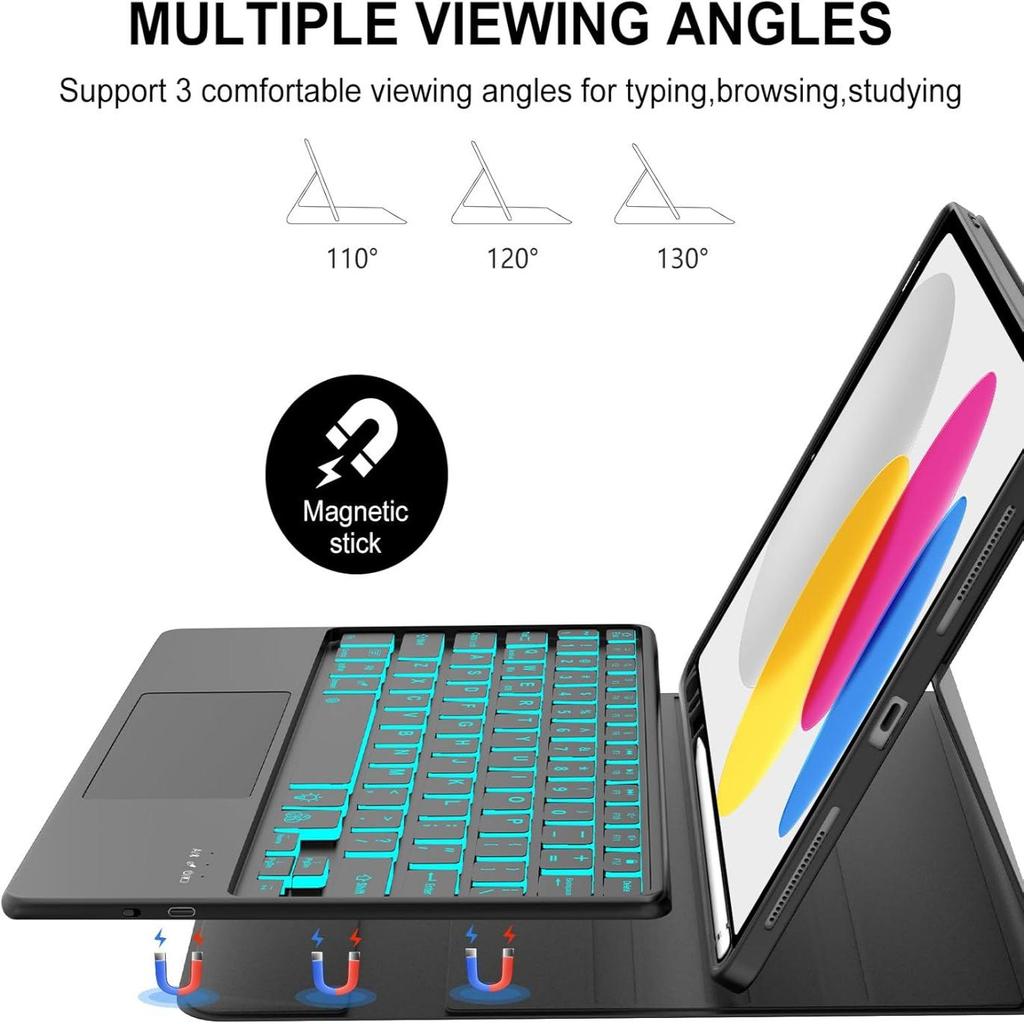 Compatible iPad Air 7th Gen Leather Case with Colorful Backlit Bluetooth Keyboard & Touchpad (10.9")
