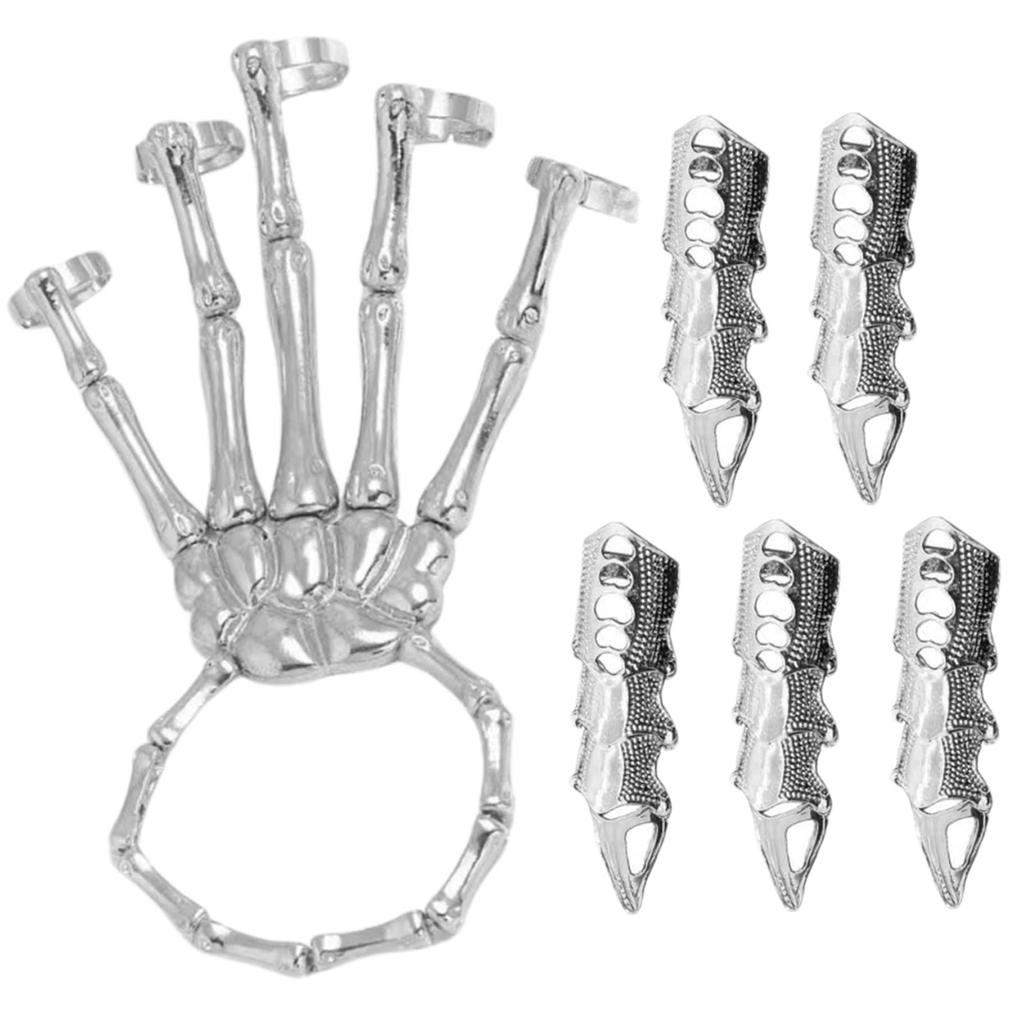 Skeleton Hand Bracelet, Skeleton Punk Hand Bracelet, Easter Skeleton Hands Black, Skeleton Ring Hand, Full Finger Rings, Wristband Hand Chain