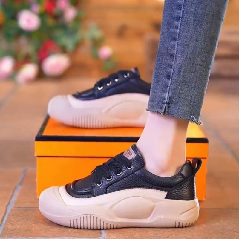 2025 Spring Women's Casual Shoes Sports Board Shoes New Retro Versatile Platform Muffin Shoes Non-slip White Shoes