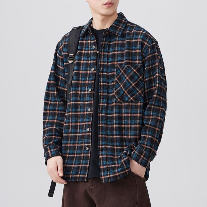 

Spring New Japanese Retro Men s Loose Shirt Color Plaid Casual Work Shirt Jacket M
