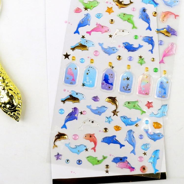 6Sheets Gold Foil Embossed Sticker Clear Cartoon PVC Resin Decorative Sticker for Journal Notebook Scrapbooking Supplies