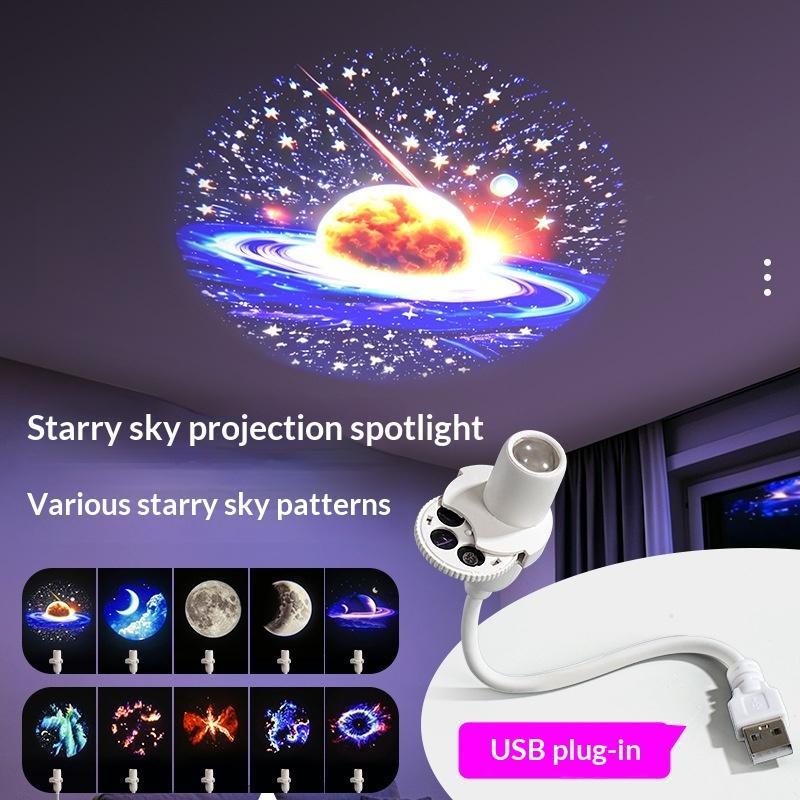 Usb Powered Galaxy Projector Multi Planet Patterns Flexible Neck For Bedroom Romantic Night Use