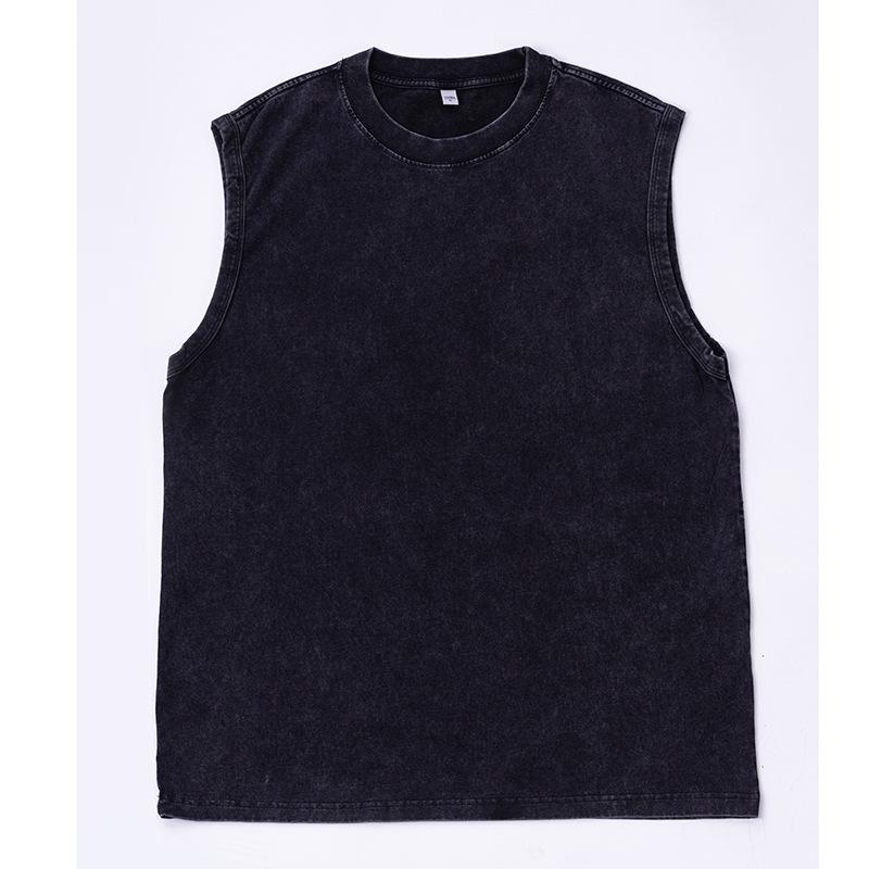 Men's Vest Vintage Washed Tee Tank Tops Summer Casual Sleeveless Tops Streetwear Black Loose Tees