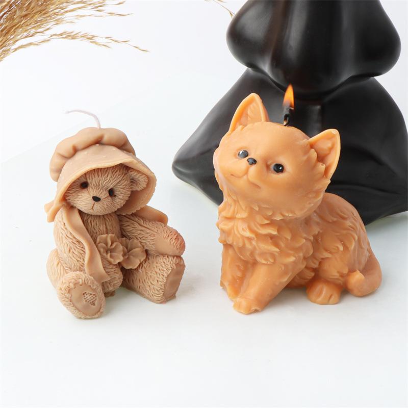 Cute 3D Smile Sitting Cat Silicone Candle Mold Cap Bear Soap Resin Mould Kitten Plaster Resin Crafts Molds Diy Chocolate Ice Cub