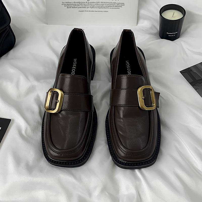 

Туфли на высоком каблуке женские новые весенне-летние туфли Мэри Джейн кожаные туфли на среднем каблуке туфли с квадратным носком туфли на толстом каблуке 35 коричневый