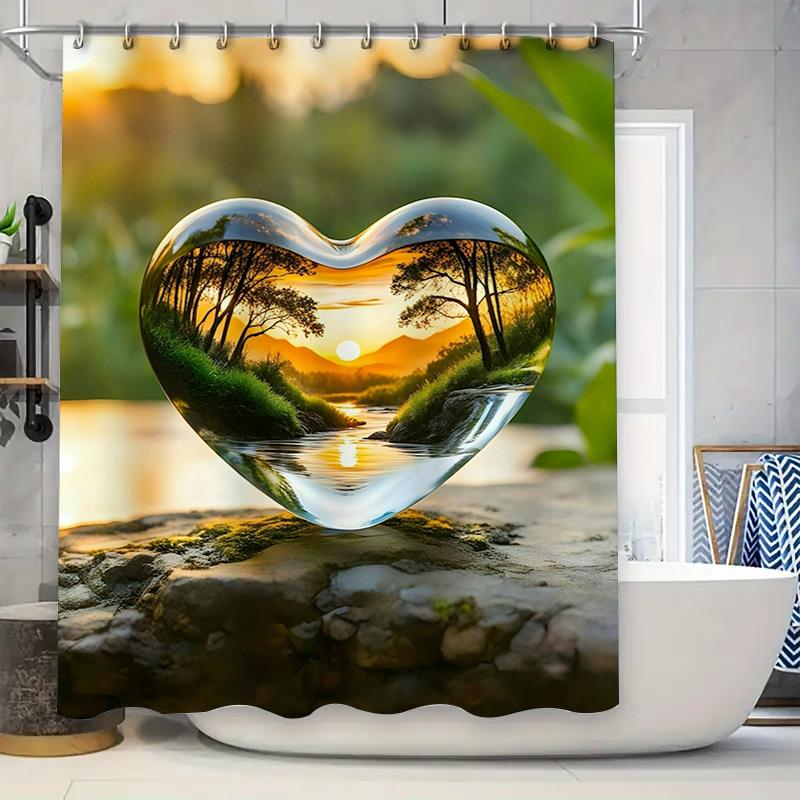 

3D Heart Landscape Shower Curtain | Romantic and Nature-Inspired Bathroom Decor 90X180cm