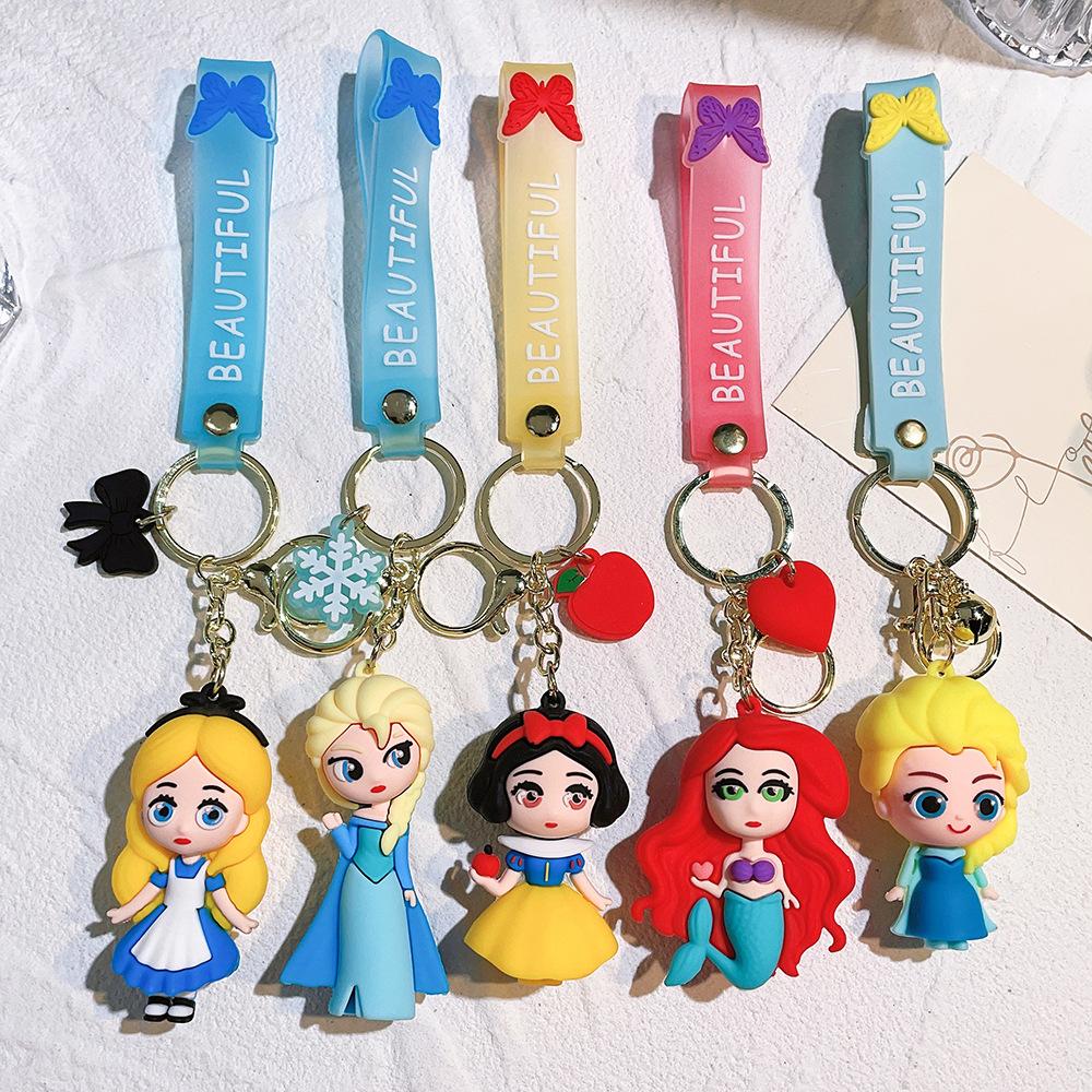 Snow White Elsa Alice Pendant Keychain Cartoon Phone Bag Mermaid Princess Key Chain Jewelry Kids Fans Gifts