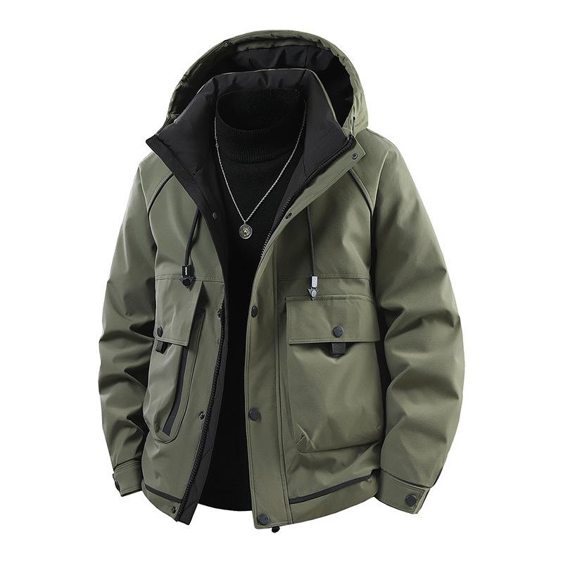 Men's Trendy Windproof Hooded Winter Jacket, Thickened Warm Graphene with White Duck Down.