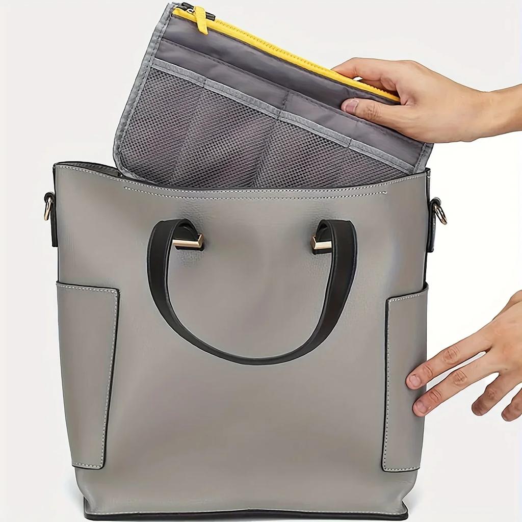 Women Cosmetic Organizer Bag Nylon Travel Insert Organizer Handbag Foldable Large Capacity Insert Bag Liner Makeup Tote