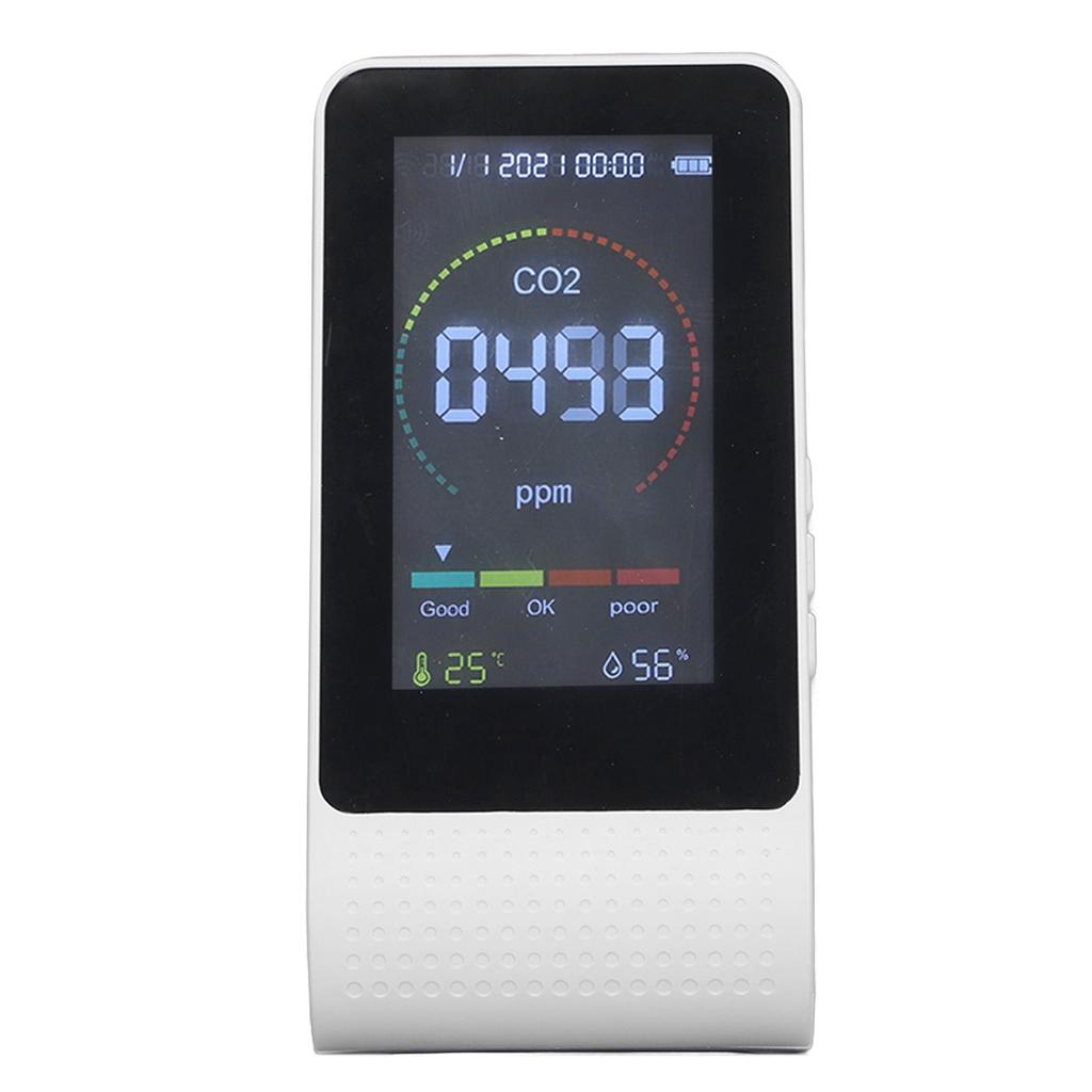 White CO2 Air Quality Monitor LED Digital Display LCD Screen Backlight Temperature Humidity TVOC Detector Meter