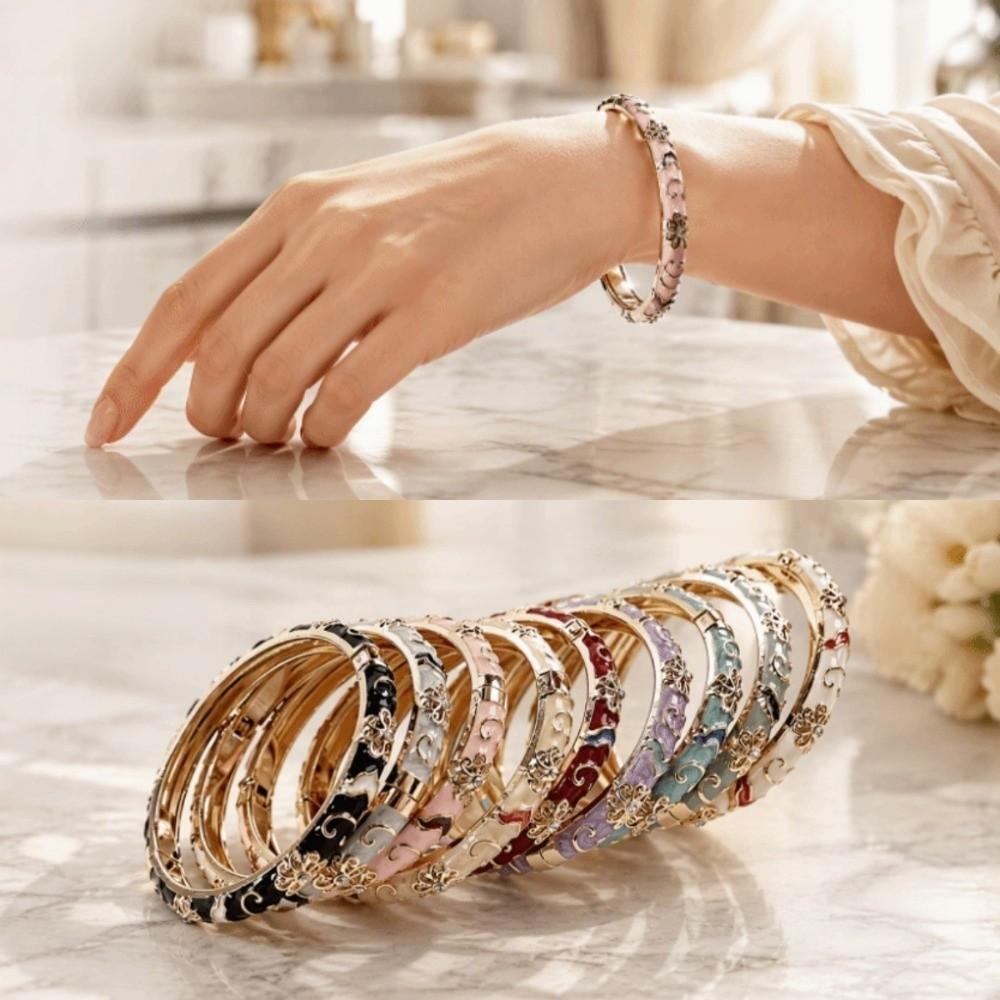 Colorful Vintage Cloisonne Bangle Traditional Women's Hand Bracelet Fashion Flower Bangle Girls