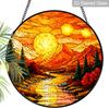 1pc 2D Flat Mountain Sunset Suncatcher Stained Glass Window Hanging, Rustic Mountain Landscape Sun Catchers Indoor Window Glass Wall Art Decor