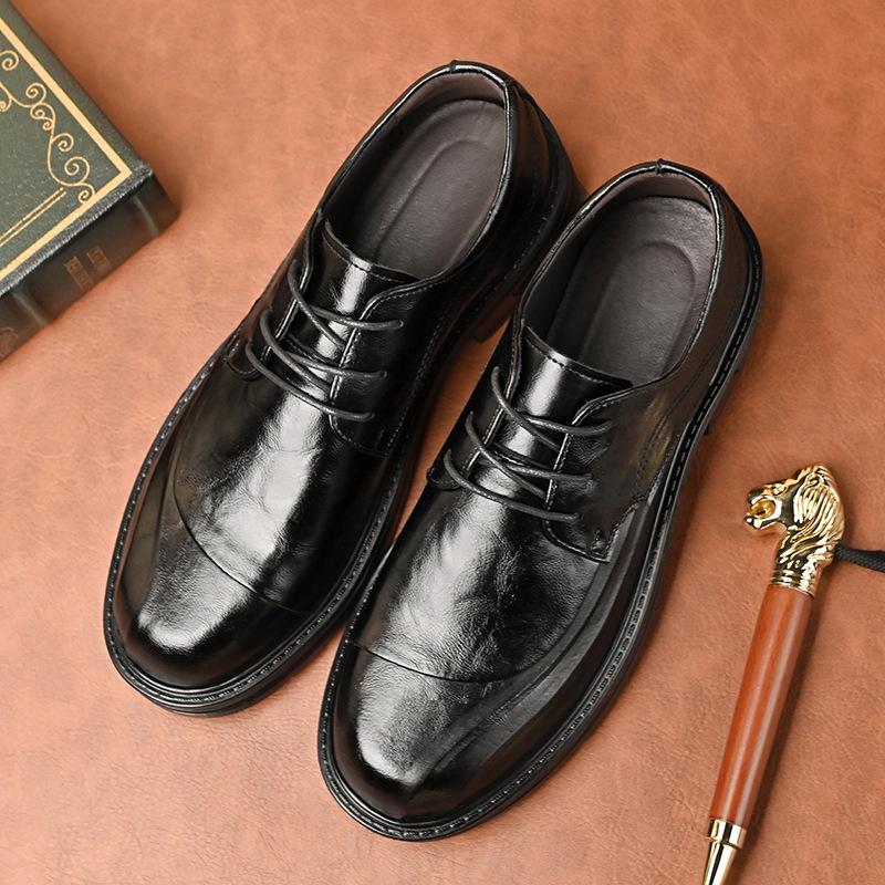 

2025 new leather shoes men s round head platform shoes business dress shoes casual leather shoes British versatile trendy shoes 38