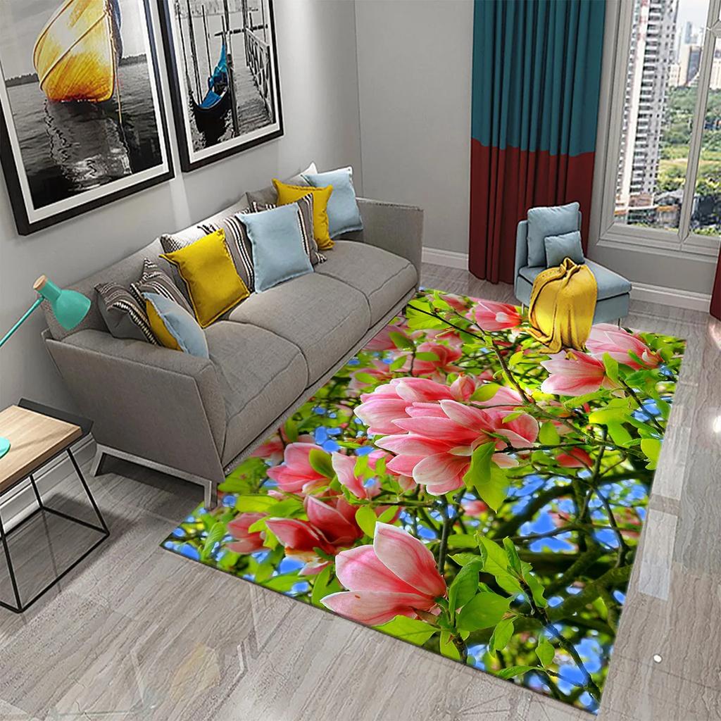 Magnolienblüten Teppich Rosa und Weiß Blumenteppiche Fußmatten Schlafzimmerdeko Bodenteppiche für Badezimmer Küche Eingang Rutschfester Teppich