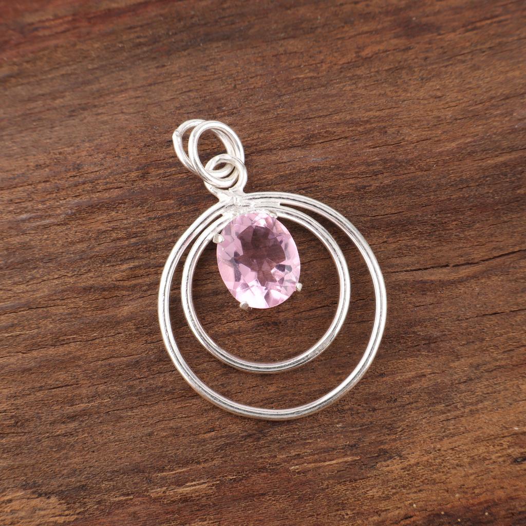 Morganite Pendant, Handmade Gemstone 925 Solid Sterling Silver Pendant Dainty Jewelry, For Engagement Gift