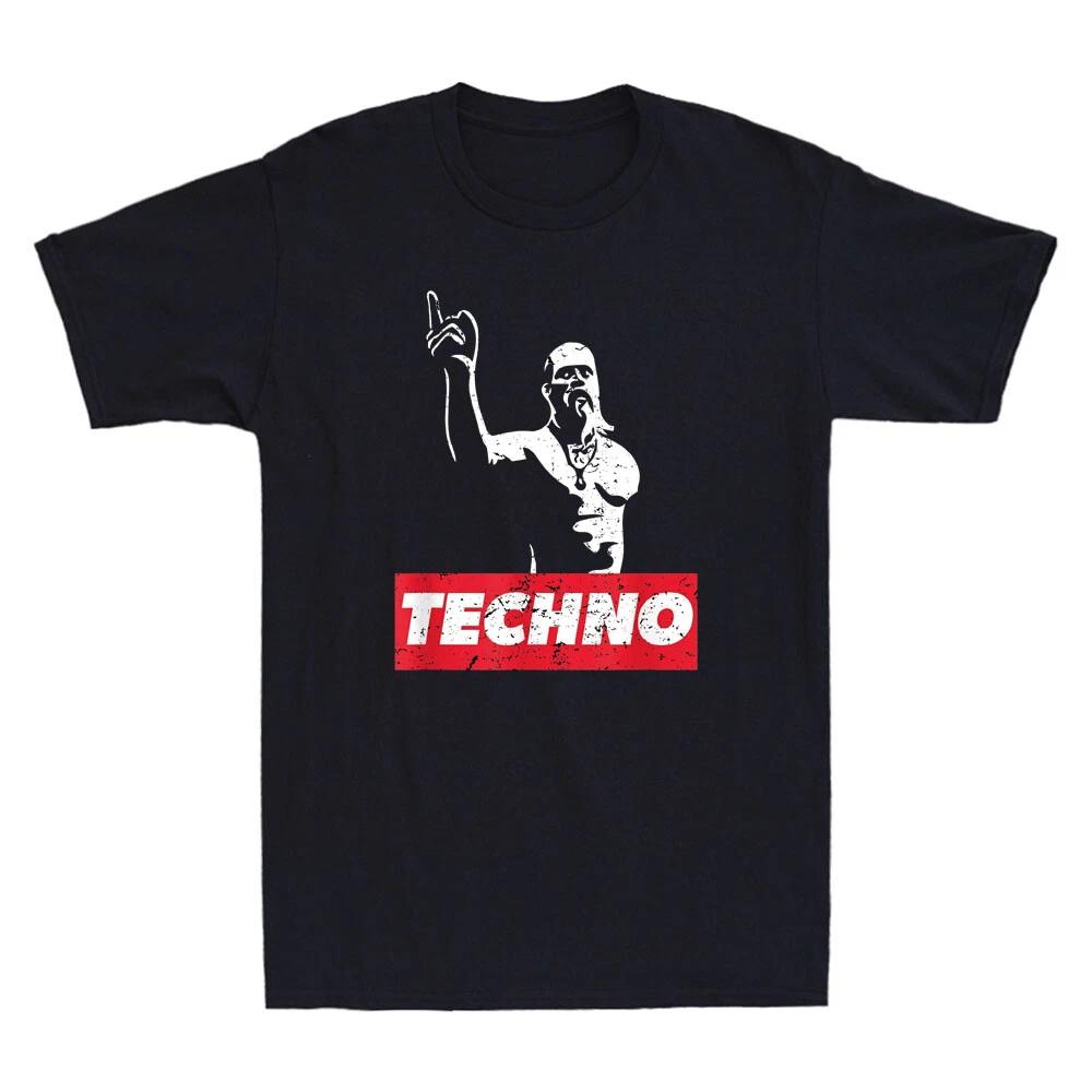 Techno Viking For Raver DJ Techno Party Festival Vintage Men s T-Shirt Black Tee L