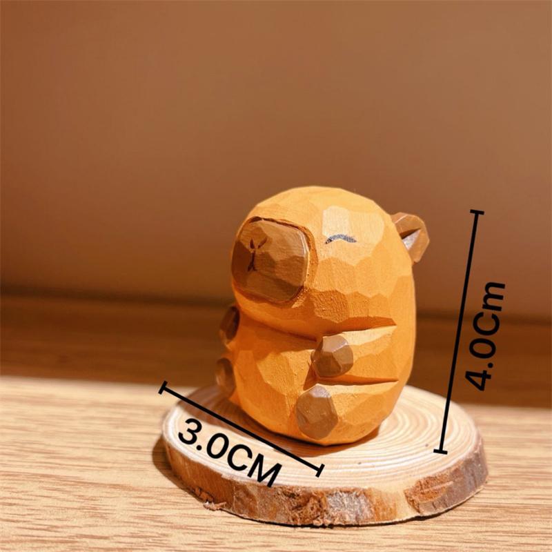 Capibala Cute Animal Small Model Statue Solid Capybara Wood Carving Home Room Office Car Decoration Accessories