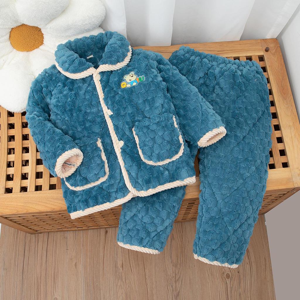 Kids' Winter 3-Layer Quilted Pajamas Coral Fleece Set - Boys, Girls, Babies & Parent-Child Outerwear
