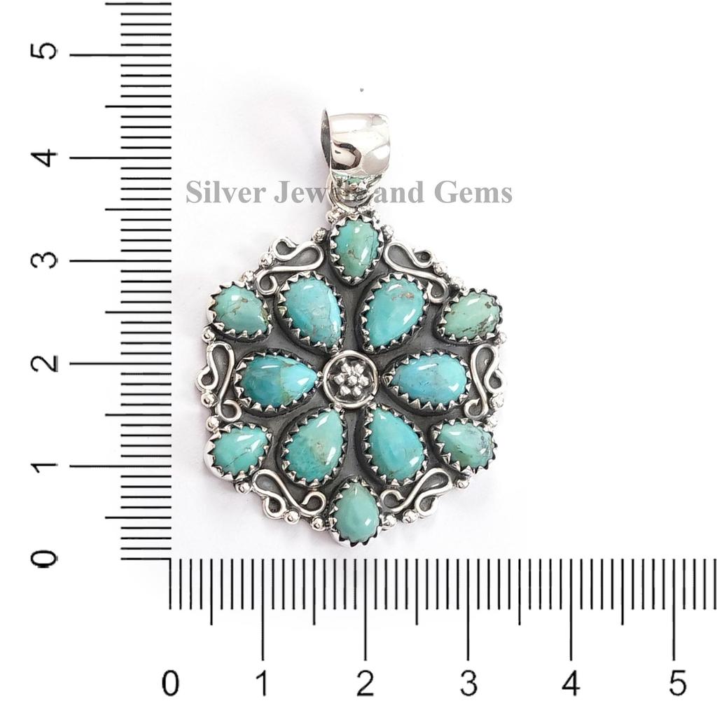 Arizona Turquoise Sterling Silver Pendant, Teardrop Gemstone Cluster Pendant