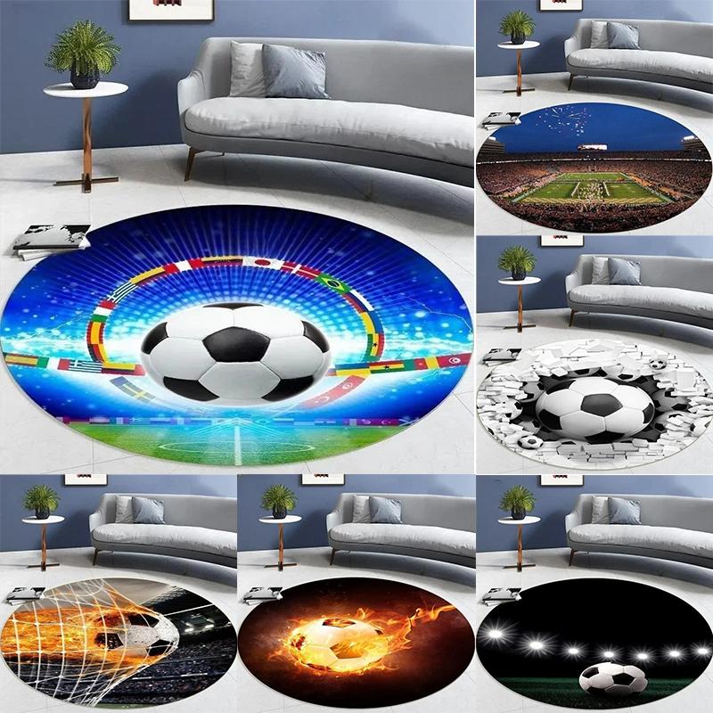 Soccer Pattern Round Carpet, Soccer Enthusiasts, Goal Shooting Design, Living Room & Bedroom Decorative Mat, Seat Cushion