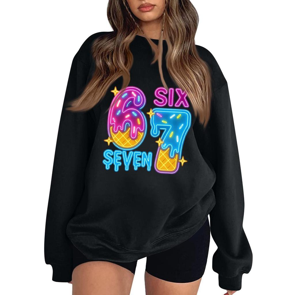 Women's Fashionable Casual Long-Sleeved Round-Neck Printed Pullover Sweatshirt