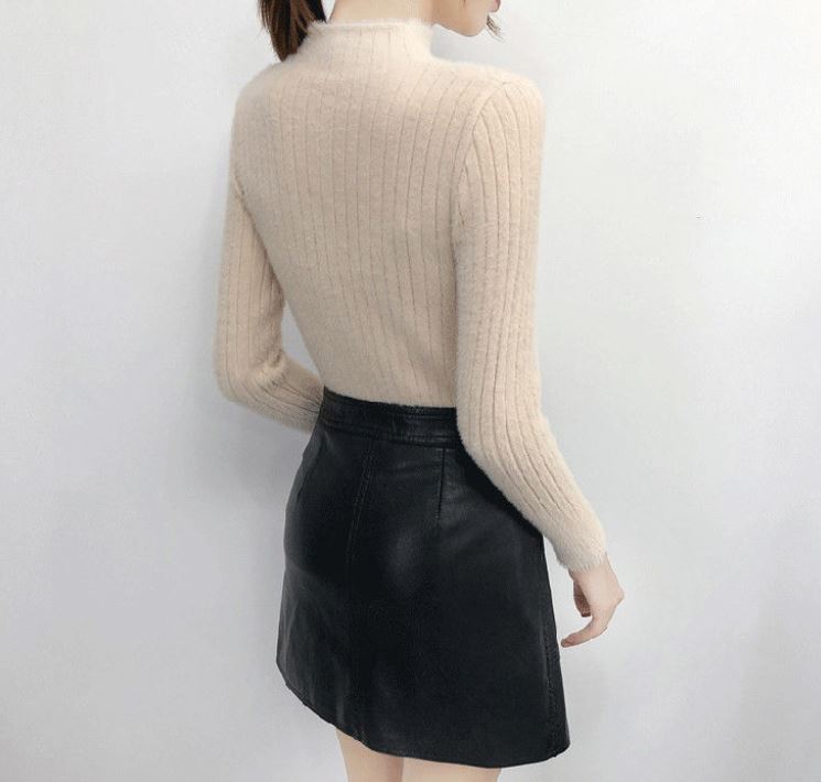 Mink Fleece Sweater Women's Solid Color Letter Embroidered Sweater Cropped Half Turtleneck Bottoming Shirt