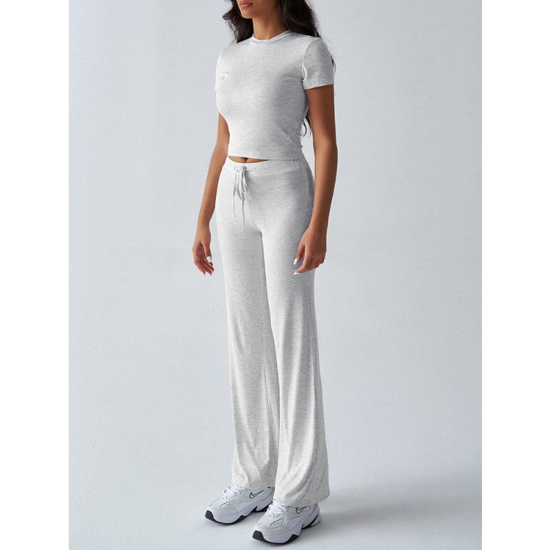 Women's Summer Temperament Solid Color Round Neck Casual Fashionable Short-sleeved Trousers Suit