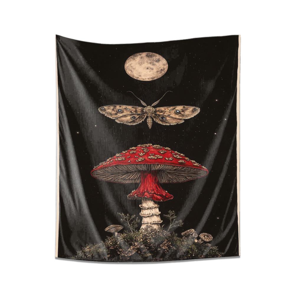 Psychedelic Mushrooms and Bright Moon Night  Dreamy Wall Tapestry 74x94cm(29x37in)