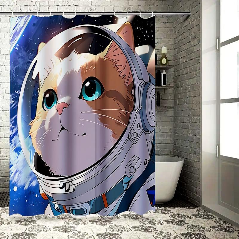 

Cute Cat Astronaut Shower Curtain For Kids And Adults - Waterproof And Durable Bathroom Decor With Vibrant Colors And Fun Design W60H190(CM)-1 Pcs