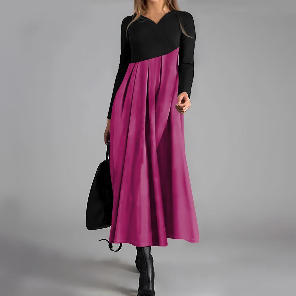 Ladies' Casual V-neck Long Sleeved Dress Color Loose And Oversized Dress