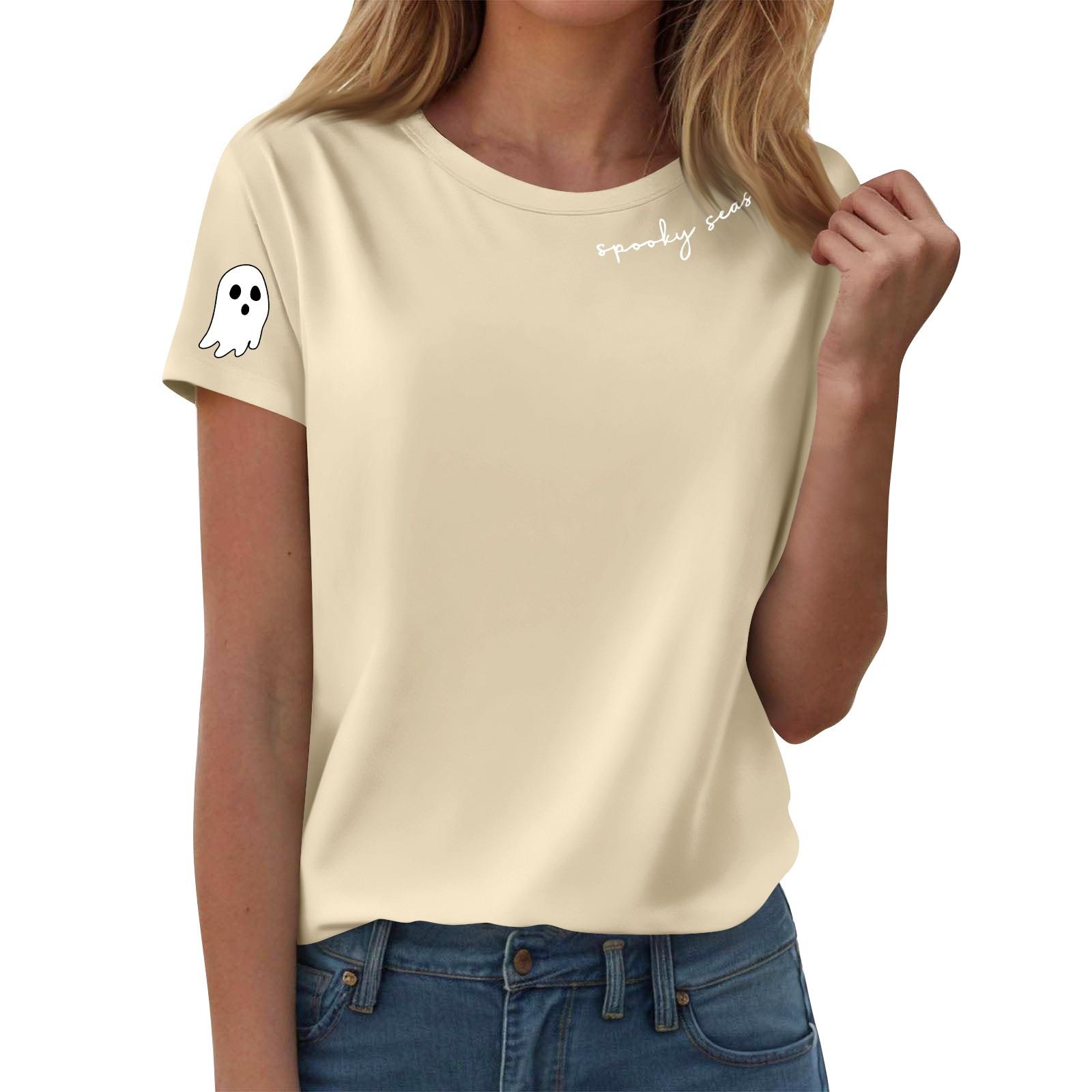 

Women s T-shirts, Women s Short-sleeved Tops, Summer Fashion Round Neck Casual Stylish Shirts, Tunic Tops L бежевий