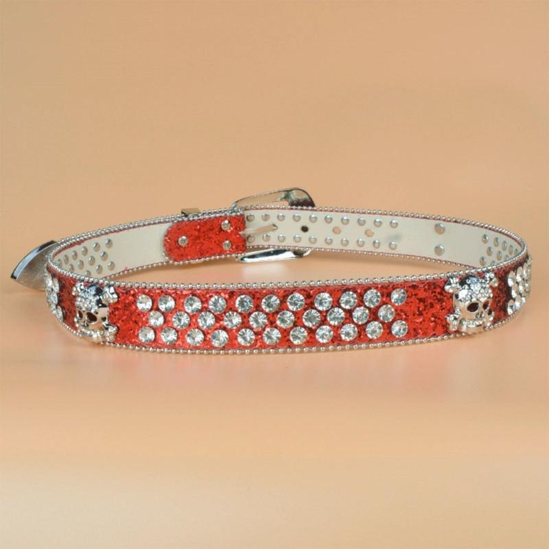 Steampunk Rhinestone Belt Women Waist Belt Western Cowgirl Skull Studded PU Leather Belt for Teenager Girl Female Male