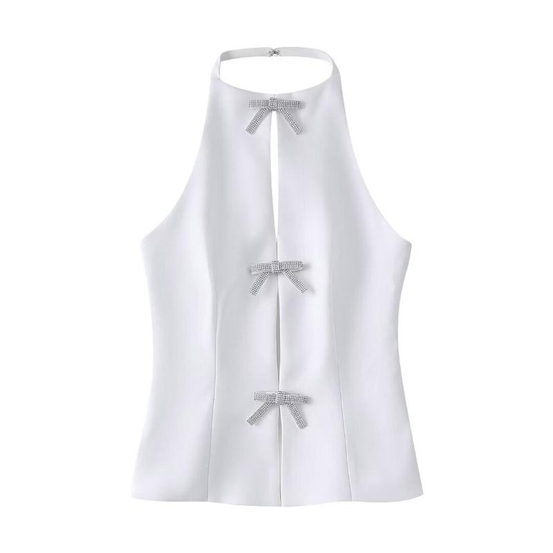 Bow Hallow Out Женский жилет Твердый халтер без рукавов с открытой спиной Летний офисный — фото 9