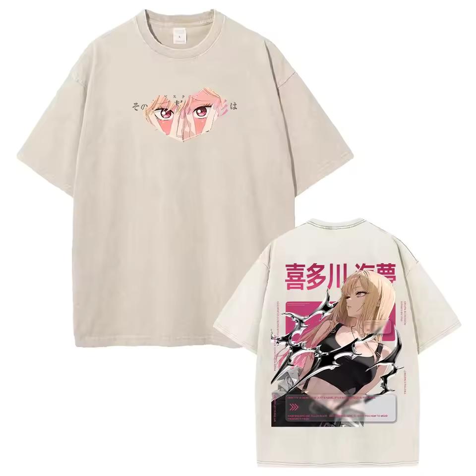 2026 Unisex Summer Cotton Short Sleeve Washed T shirt Top With Cute Marin Print From Anime My Dress-Up Darling T shirt