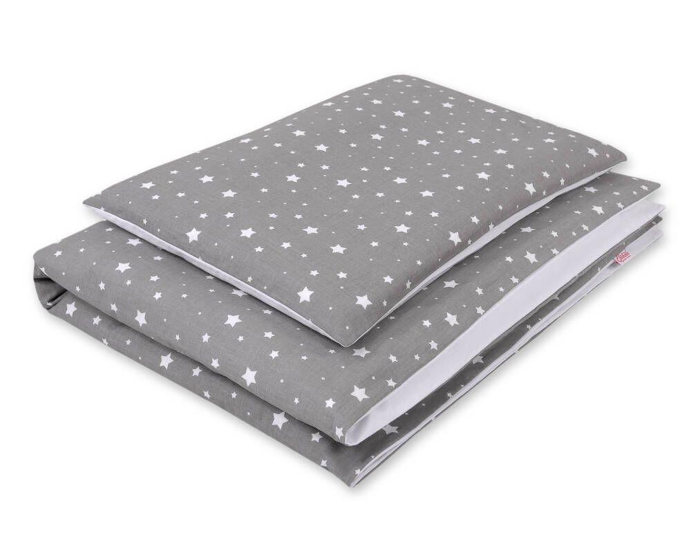 Double-sided 2-piece cotton children's bedding set - mini white stars on gray/white