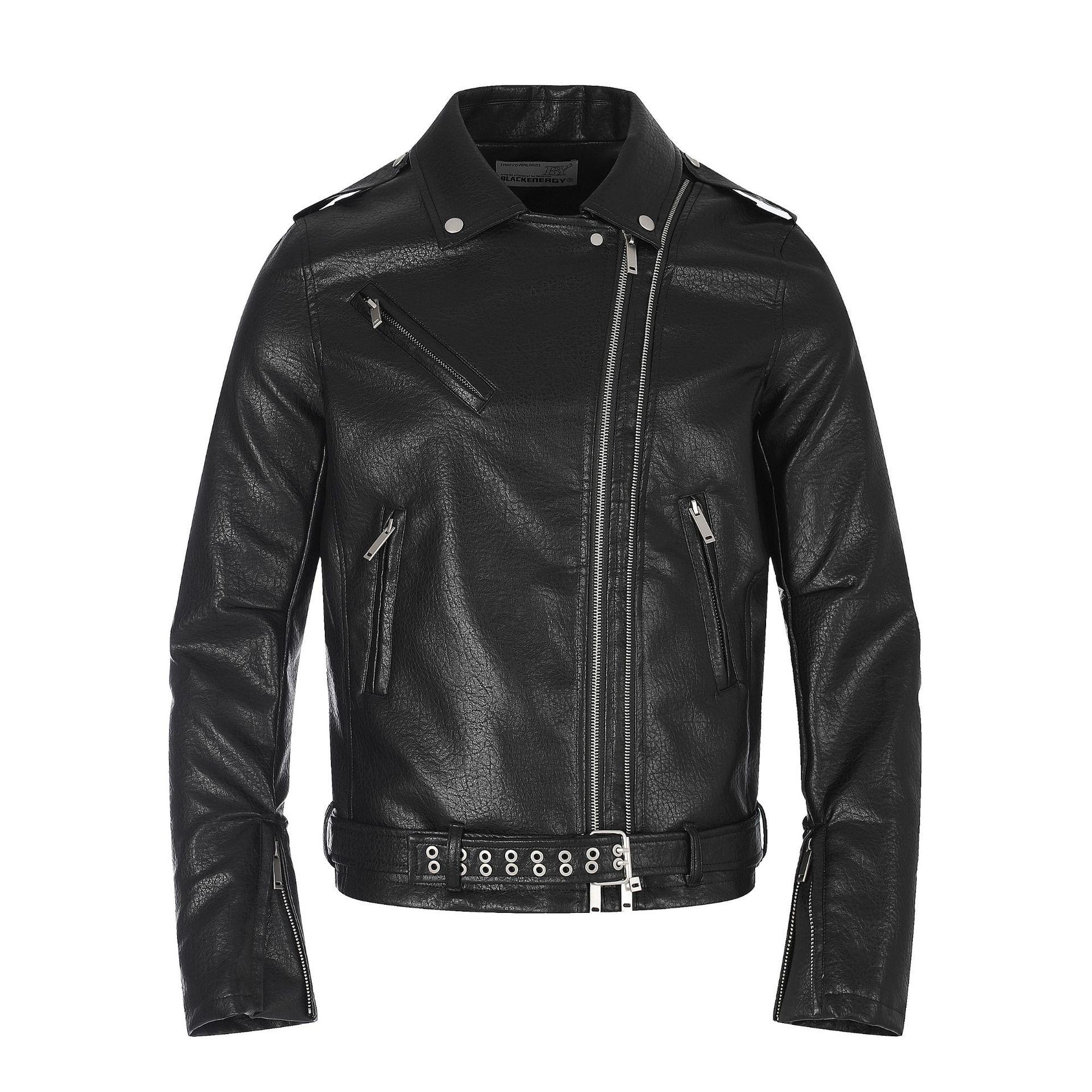 Men s American street subculture rock punk biker jacket pu leather jacket men S чёрный