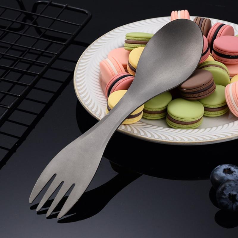 Titanium Alloy Outdoor Portable Multi-Function Fork Spoon Camping Dual-Purpose Spoon Suitable For Hiking Picnic Travel