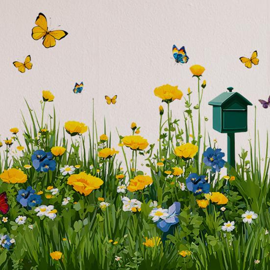 Self-Adhesive Wall Stickers Green Grass Wall Corner Stickers Flowers Butterflies Baseboard Skirting Line