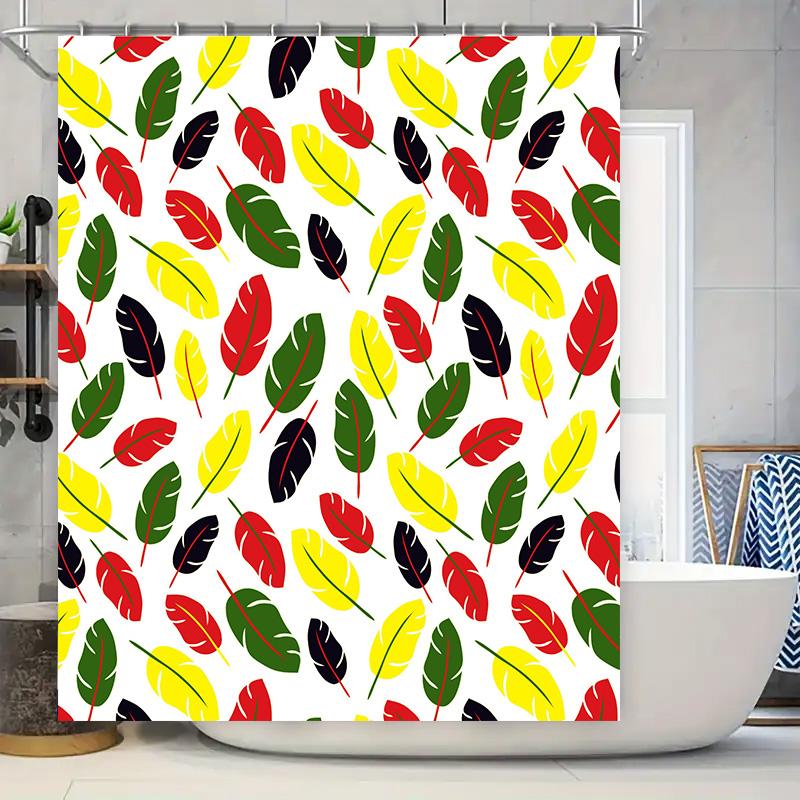 

Vibrant Feather Print Shower Curtain Raindrop Pattern For Bathroom Decorations Waterproof Fabric Red Green Yellow Black White Si W60H190(CM)-1 Pcs