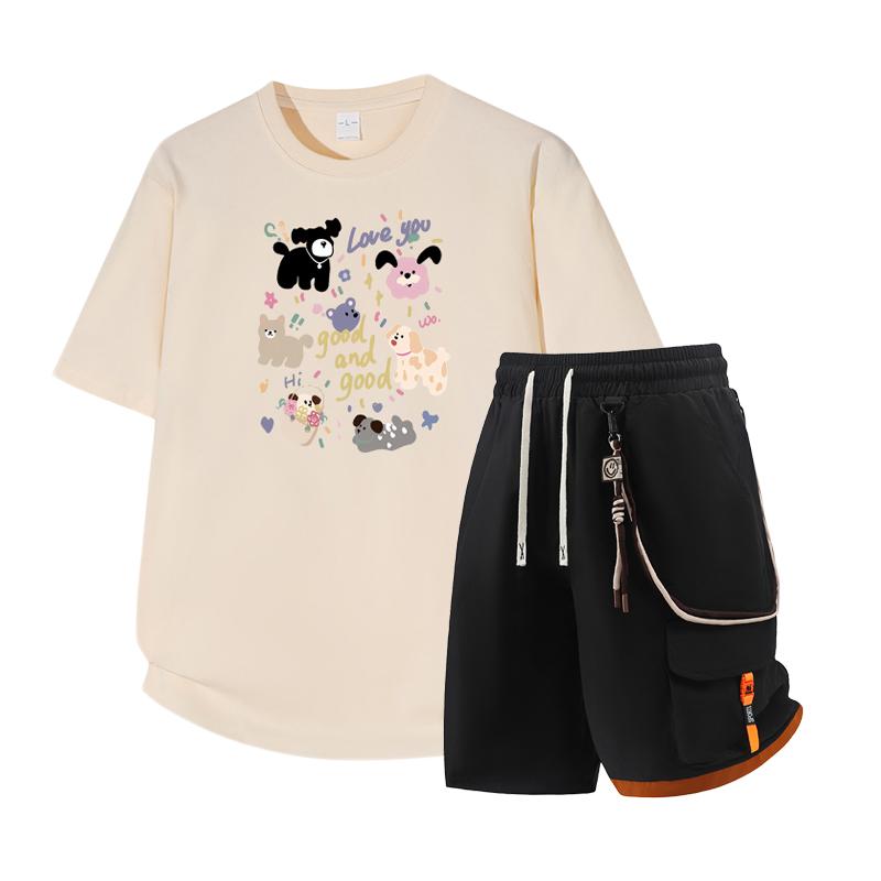 Herren Kurzarm Set Sommer Kurzarm Slim Fit Oberteil Herren Zweiteiliges Set