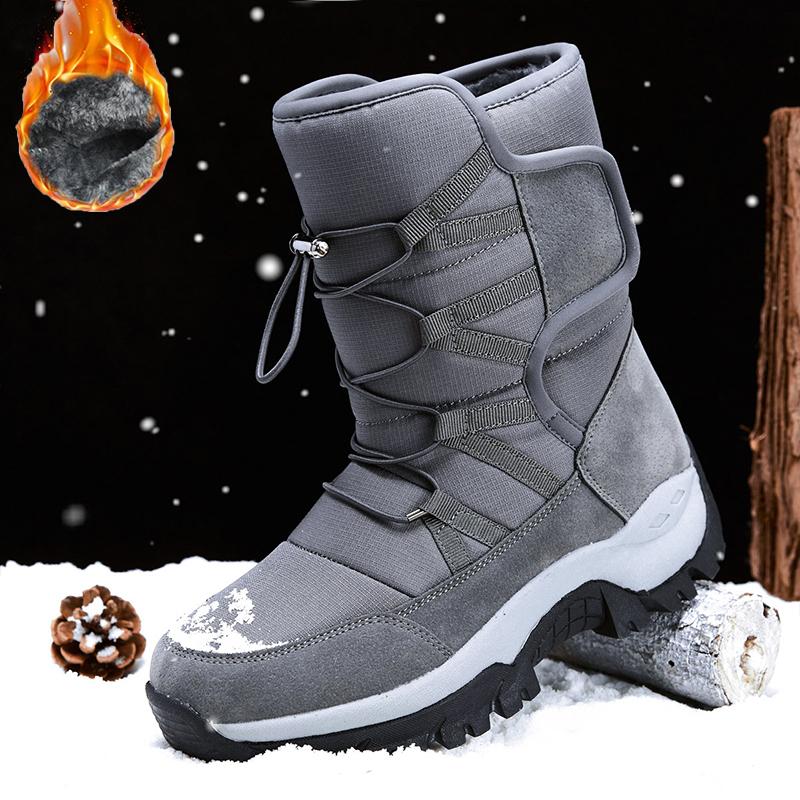 Herren-Schneestiefel mit dicker Sohle und rutschfestem und verschleißfestem Fleece für den Winter, große Schneestiefel