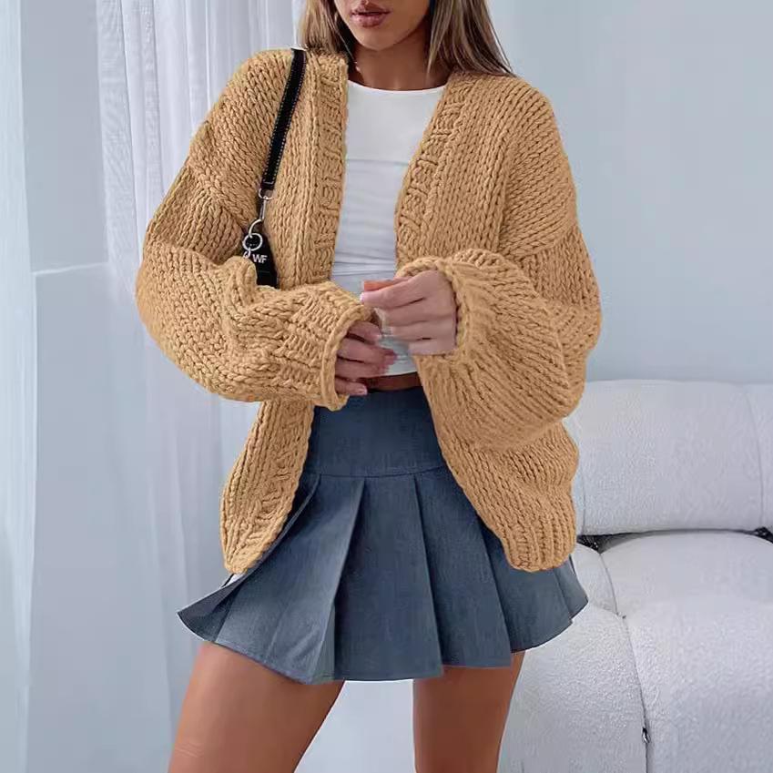 2024 Autumn/Winter Women's Casual Long-Sleeve Drop Shoulder Knitted Cardigan Sweater