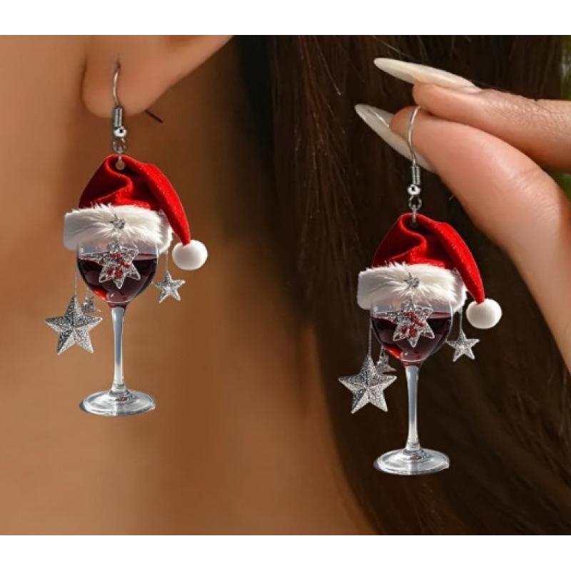 Festive Wine Glass Acrylic Earrings: Christmas & Valentine's Day Decorations