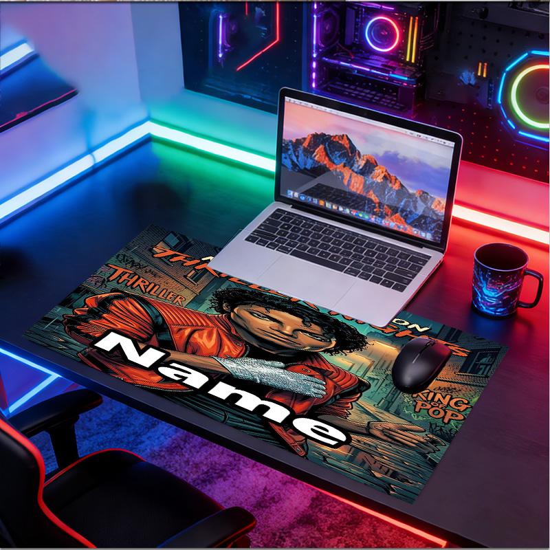 Personalizovaná podložka pod myš s motivem Michaela Jacksona a vlastním jménem, Podložka na stůl pro notebook PC, Dekorativní podložka na stůl pro domácnost, Podložka pod klávesnici, Dárek